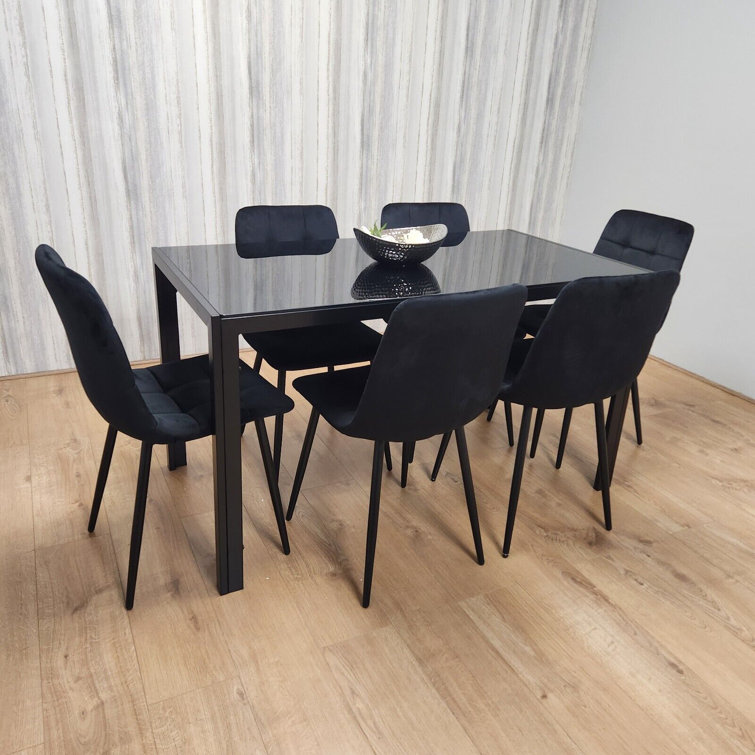 Fairmont Park Black Kitchen Dining Table And 6 Black Tufted Velvet